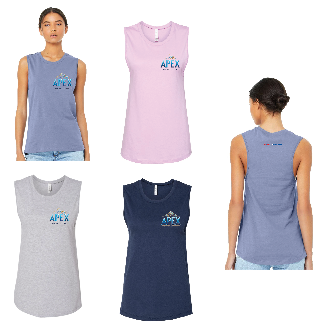 BELLA + CANVAS - Women's Jersey Muscle Tank - APEX Real Estate Left Breast/Remax Neck